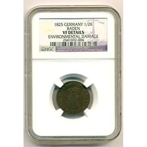 Germany States Baden 1825 1/2 Kreuzer VF Details NGC Low Mintage - Picture 1 of 4
